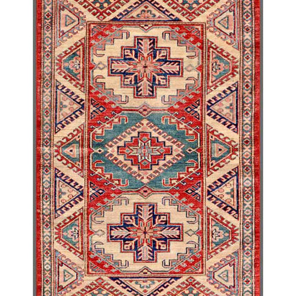 Kazak 3' 2" X 4' 10" Hand Knotted Wool Rug 3' 2" X 4' 10" (97 X 147) / Red / Wool