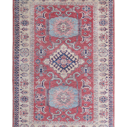 Kazak 3' 4" X 5' 0" Hand Knotted Wool Rug 3' 4" X 5' 0" (101 X 152) / Red / Wool