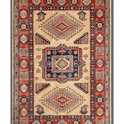 Kazak 3' 5" X 5' 0" Hand Knotted Wool Rug 3' 5" X 5' 0" (104 X 152) / Ivory / Wool