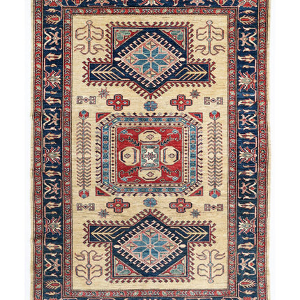 Kazak 5' 5" X 8' 0" Hand Knotted Wool Rug 5' 5" X 8' 0" (165 X 244) / Ivory / Wool