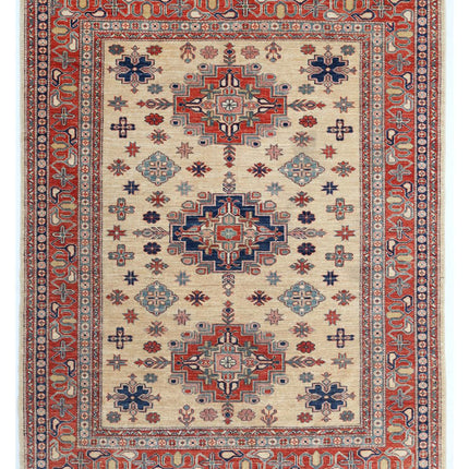 Kazak 6' 1" X 7' 6" Hand Knotted Wool Rug 6' 1" X 7' 6" (185 X 229) / Ivory / Wool