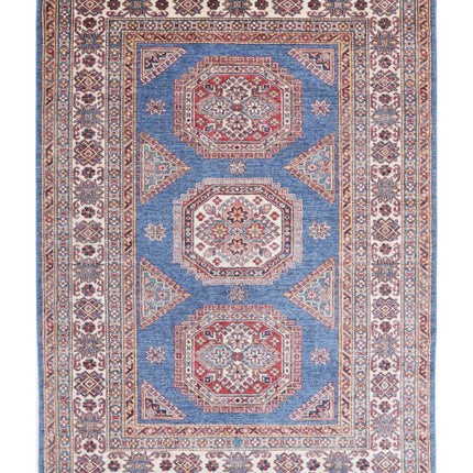 Kazak 4' 10" X 6' 10" Hand Knotted Wool Rug 4' 10" X 6' 10" (147 X 208) / Blue / Wool