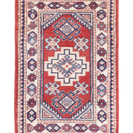 Kazak 1' 9" X 2' 9" Hand Knotted Wool Rug 1' 9" X 2' 9" (53 X 84) / Red / Wool