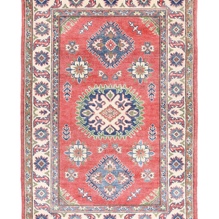 Kazak 3' 3" X 4' 10" Hand Knotted Wool Rug 3' 3" X 4' 10" (99 X 147) / Red / Wool