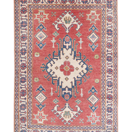 Kazak 3' 2" X 4' 8" Hand Knotted Wool Rug 3' 2" X 4' 8" (97 X 142) / Red / Wool