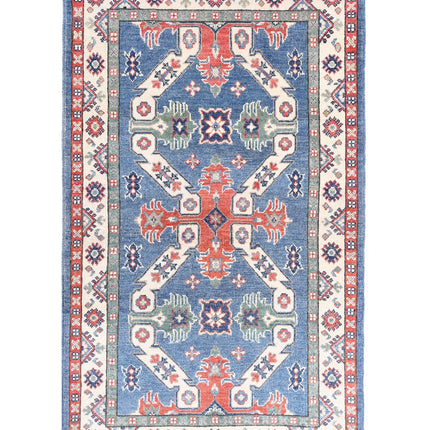 Kazak 3' 0" X 5' 0" Hand Knotted Wool Rug 3' 0" X 5' 0" (91 X 152) / Blue / Wool