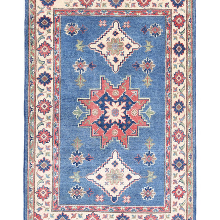 Kazak 3' 2" X 4' 9" Hand Knotted Wool Rug 3' 2" X 4' 9" (97 X 145) / Blue / Wool