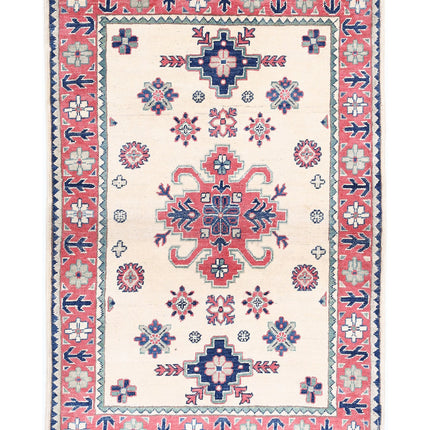 Kazak 3' 2" X 4' 9" Hand Knotted Wool Rug 3' 2" X 4' 9" (97 X 145) / Ivory / Wool