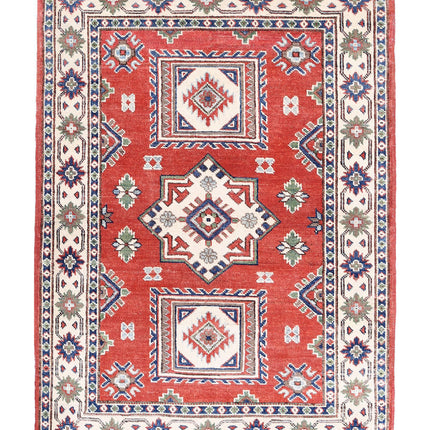 Kazak 3' 4" X 4' 9" Hand Knotted Wool Rug 3' 4" X 4' 9" (101 X 145) / Red / Wool