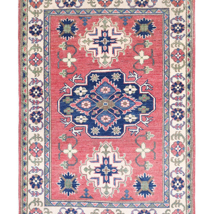 Kazak 3' 2" X 4' 8" Hand Knotted Wool Rug 3' 2" X 4' 8" (97 X 142) / Red / Wool