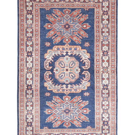 Kazak 3' 0" X 4' 10" Hand Knotted Wool Rug 3' 0" X 4' 10" (91 X 147) / Blue / Wool