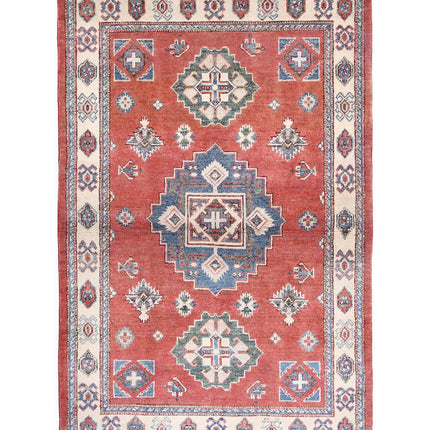 Kazak 3' 2" X 4' 11" Hand Knotted Wool Rug 3' 2" X 4' 11" (97 X 150) / Red / Wool