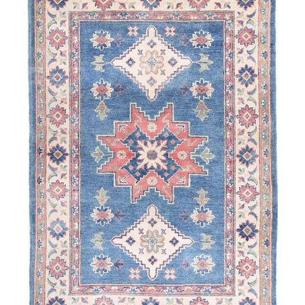 Kazak 3' 2" X 4' 10" Hand Knotted Wool Rug 3' 2" X 4' 10" (97 X 147) / Blue / Wool