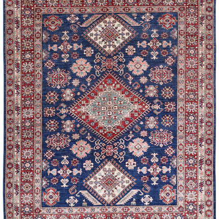 Kazak 6' 2" X 7' 6" Hand Knotted Wool Rug 6' 2" X 7' 6" (188 X 229) / Blue / Wool