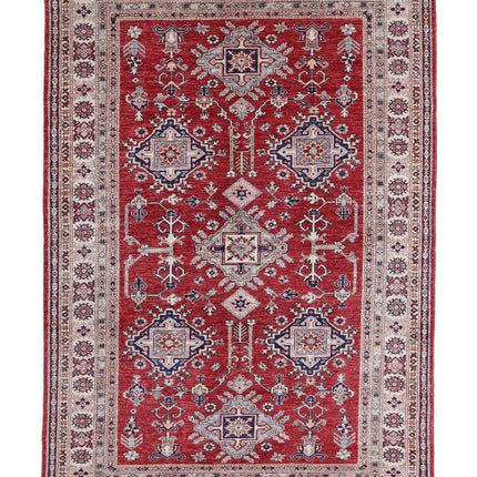 Kazak 5' 4" X 7' 8" Hand Knotted Wool Rug 5' 4" X 7' 8" (162 X 234) / Red / Wool