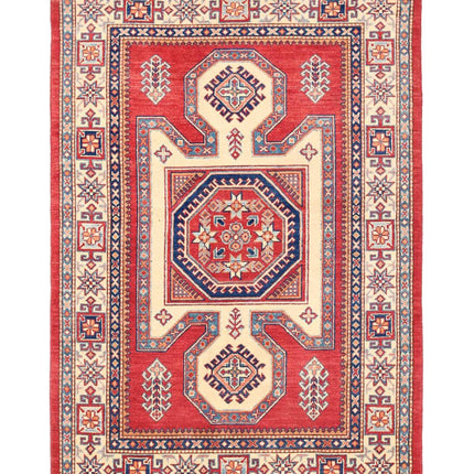 Kazak 4' 8" X 6' 8" Hand Knotted Wool Rug 4' 8" X 6' 8" (142 X 203) / Red / Wool