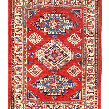 Kazak 4' 7" X 6' 4" Hand Knotted Wool Rug 4' 7" X 6' 4" (140 X 193) / Red / Wool