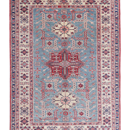 Kazak 4' 9" X 6' 5" Hand Knotted Wool Rug 4' 9" X 6' 5" (145 X 196) / Blue / Wool
