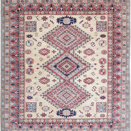 Kazak 6' 2" X 6' 8" Hand Knotted Wool Rug 6' 2" X 6' 8" (188 X 203) / Ivory / Wool