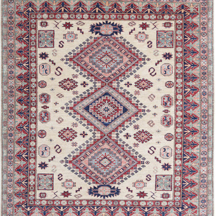 Kazak 5' 11" X 6' 7" Hand Knotted Wool Rug 5' 11" X 6' 7" (180 X 201) / Ivory / Wool