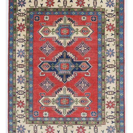 Kazak 5' 1" X 6' 7" Hand Knotted Wool Rug 5' 1" X 6' 7" (155 X 201) / Red / Wool
