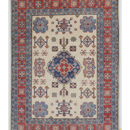 Kazak 4' 9" X 6' 6" Hand Knotted Wool Rug 4' 9" X 6' 6" (145 X 198) / Ivory / Wool