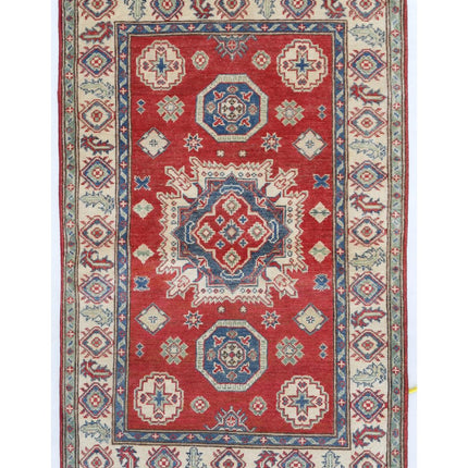 Kazak 3' 2" X 4' 10" Hand Knotted Wool Rug 3' 2" X 4' 10" (97 X 147) / Red / Wool