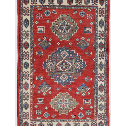 Kazak 3' 1" X 4' 9" Hand Knotted Wool Rug 3' 1" X 4' 9" (94 X 145) / Red / Wool
