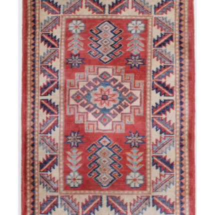 Kazak 1' 10" X 2' 9" Hand Knotted Wool Rug 1' 10" X 2' 9" (56 X 84) / Red / Wool