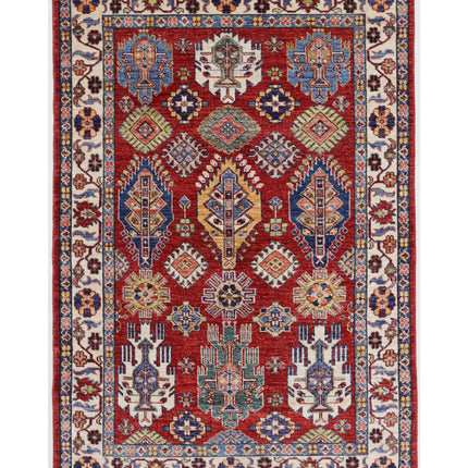 Kazak 4' 0" X 6' 2" Hand Knotted Wool Rug 4' 0" X 6' 2" (122 X 188) / Red / Wool