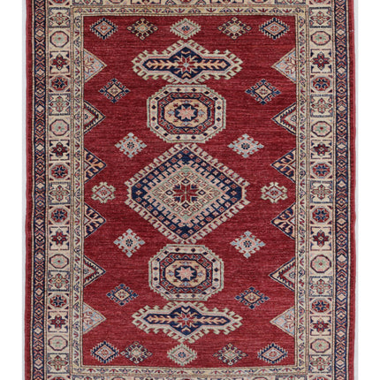 Kazak 4' 2" X 5' 9" Hand Knotted Wool Rug 4' 2" X 5' 9" (127 X 175) / Red / Wool