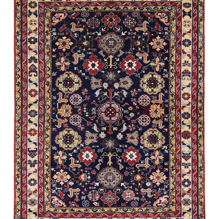 Kazak 4' 3" X 5' 9" Hand Knotted Wool Rug 4' 3" X 5' 9" (130 X 175) / Blue / Wool
