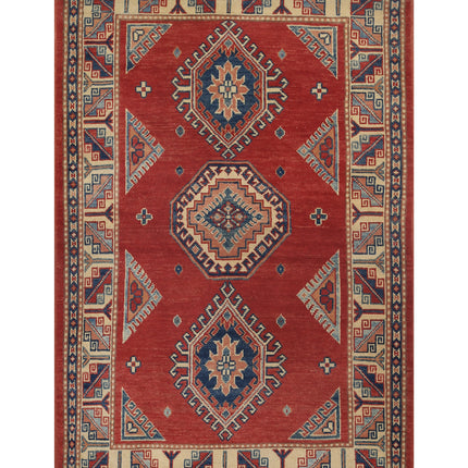 Kazak 3' 5" X 5' 2" Hand Knotted Wool Rug 3' 5" X 5' 2" (104 X 158) / Red / Wool