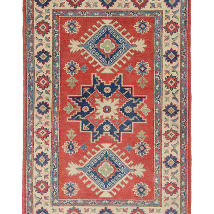 Kazak 3' 2" X 4' 10" Hand Knotted Wool Rug 3' 2" X 4' 10" (97 X 147) / Red / Wool