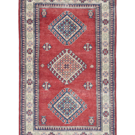 Kazak 2' 10" X 4' 10" Hand Knotted Wool Rug 2' 10" X 4' 10" (86 X 147) / Red / Wool