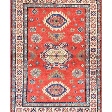 Kazak 3' 3" X 4' 10" Hand Knotted Wool Rug 3' 3" X 4' 10" (99 X 147) / Red / Wool