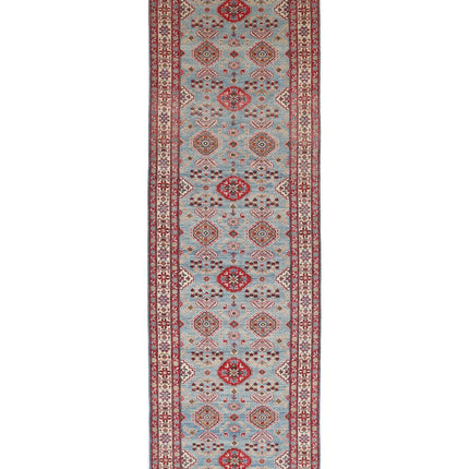Kazak 4' 1" X 14' 4" Hand Knotted Wool Rug 4' 1" X 14' 4" (124 X 437) / Blue / Wool
