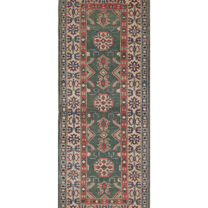 Kazak 2' 1" X 5' 8" Hand Knotted Wool Rug 2' 1" X 5' 8" (63 X 173) / Green / Wool