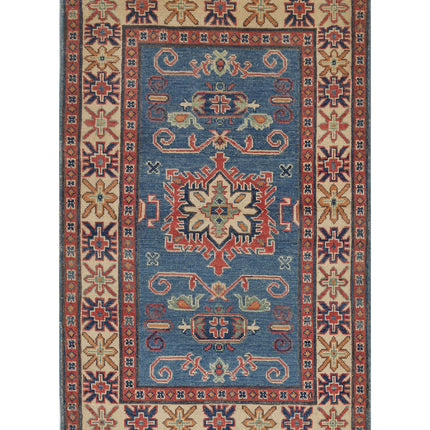 Kazak 2' 10" X 4' 8" Hand Knotted Wool Rug 2' 10" X 4' 8" (86 X 142) / Blue / Wool