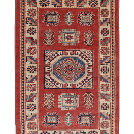 Kazak 3' 2" X 5' 0" Hand Knotted Wool Rug 3' 2" X 5' 0" (97 X 152) / Red / Wool