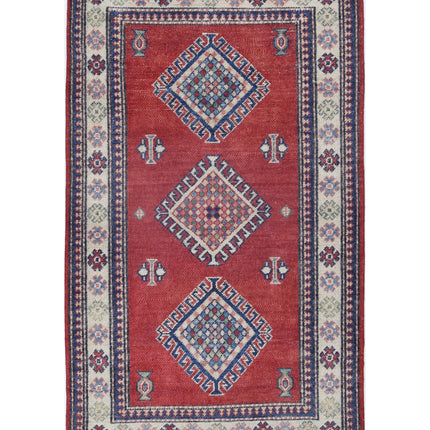 Kazak 2' 11" X 4' 11" Hand Knotted Wool Rug 2' 11" X 4' 11" (89 X 150) / Red / Wool