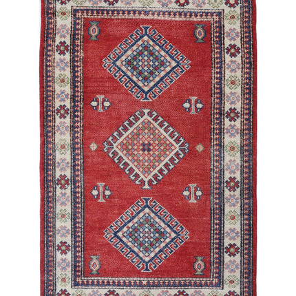 Kazak 3' 0" X 4' 9" Hand Knotted Wool Rug 3' 0" X 4' 9" (91 X 145) / Red / Wool
