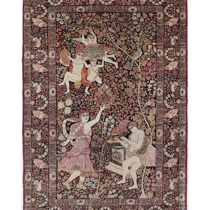 Kerman 4' 10" X 7' 5" Hand Knotted Wool Rug 4' 10" X 7' 5" (147 X 226) / Black / Wool