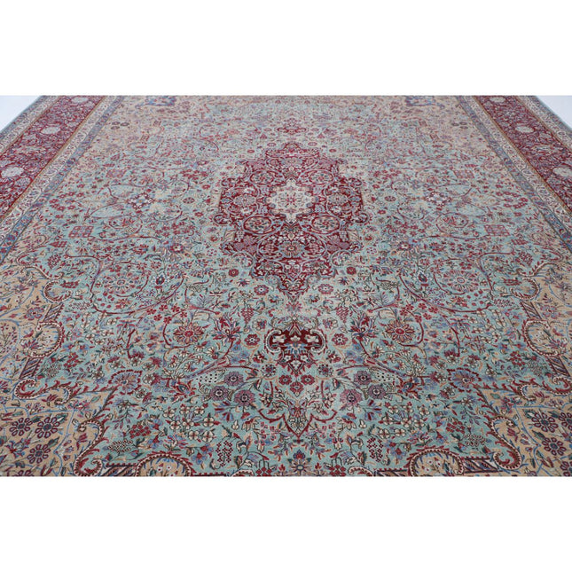 Kerman 13' 1" X 16' 0" Hand Knotted Wool Rug 13' 1" X 16' 0" (399 X 488) / Green / Red