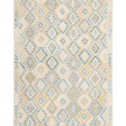 Maimana Kilim 6' 4" X 9' 4" Hand Knotted Wool Kilim 6' 4" X 9' 4" (193 X 284) / Ivory / Wool