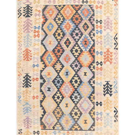 Maimana Kilim 6' 4" X 9' 6" Hand Knotted Wool Kilim 6' 4" X 9' 6" (193 X 290) / Black / Wool