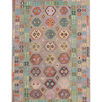 Maimana Kilim 6' 4" X 9' 9" Hand Knotted Wool Kilim 6' 4" X 9' 9" (193 X 297) / Brown / Wool