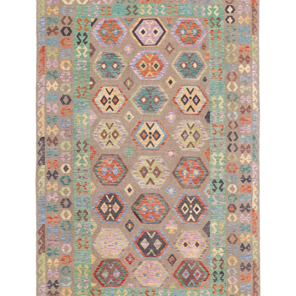 Maimana Kilim 6' 6" X 9' 8" Hand Knotted Wool Kilim 6' 6" X 9' 8" (198 X 295) / Brown / Wool