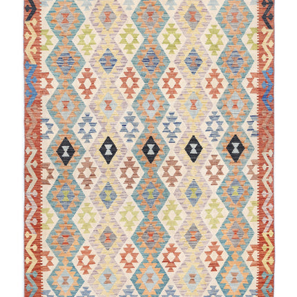 Maimana Kilim 5' 6" X 7' 7" Hand Knotted Wool Kilim 5' 6" X 7' 7" (168 X 231) / Ivory / Wool