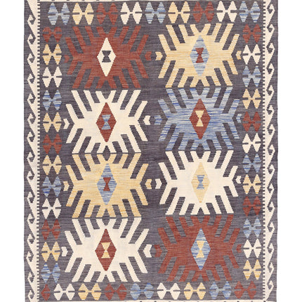 Maimana Kilim 4' 9" X 6' 6" Hand Knotted Wool Kilim 4' 9" X 6' 6" (145 X 198) / Grey / Wool
